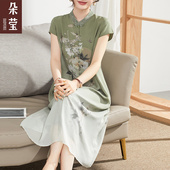 妈妈夏装 洋气质改良旗袍裙母亲节中年女雪纺连衣裙子中老年国风50