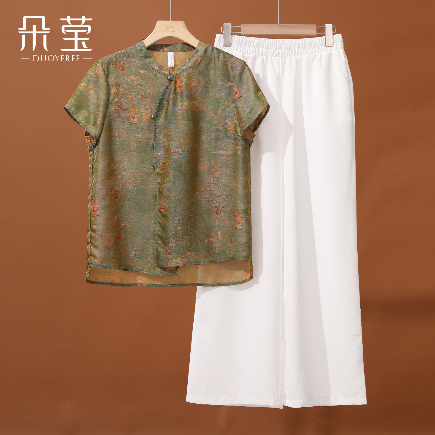 朵莹新中式妈妈夏装套装2026新款中年女士短袖小衫中老年T恤上衣