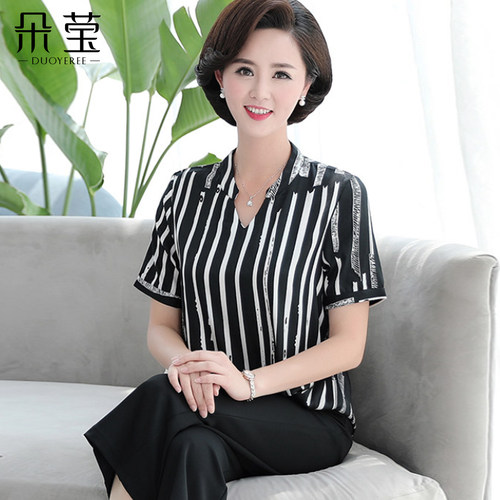 中年妈妈夏装洋气短袖上衣小衫