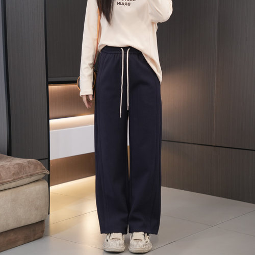 胖妹妹必入高腰抽绳加绒直筒裤