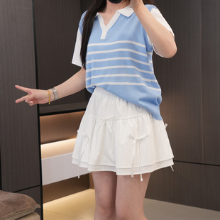 2025新款 200斤胖mm高腰俏皮蓬松百搭A字裙 甜美蝴蝶结大码 短裙夏季