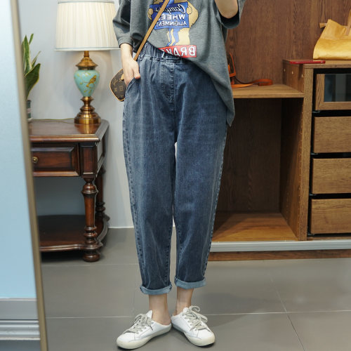 大码女装春季新款松紧腰女牛仔裤