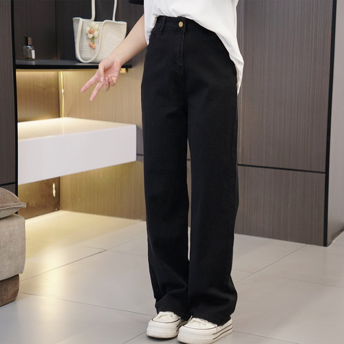 闭眼入巨显瘦镜面黑色直筒拖地裤