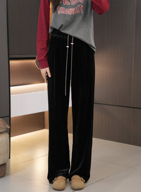 早秋必入松紧腰链条金丝绒直筒裤
