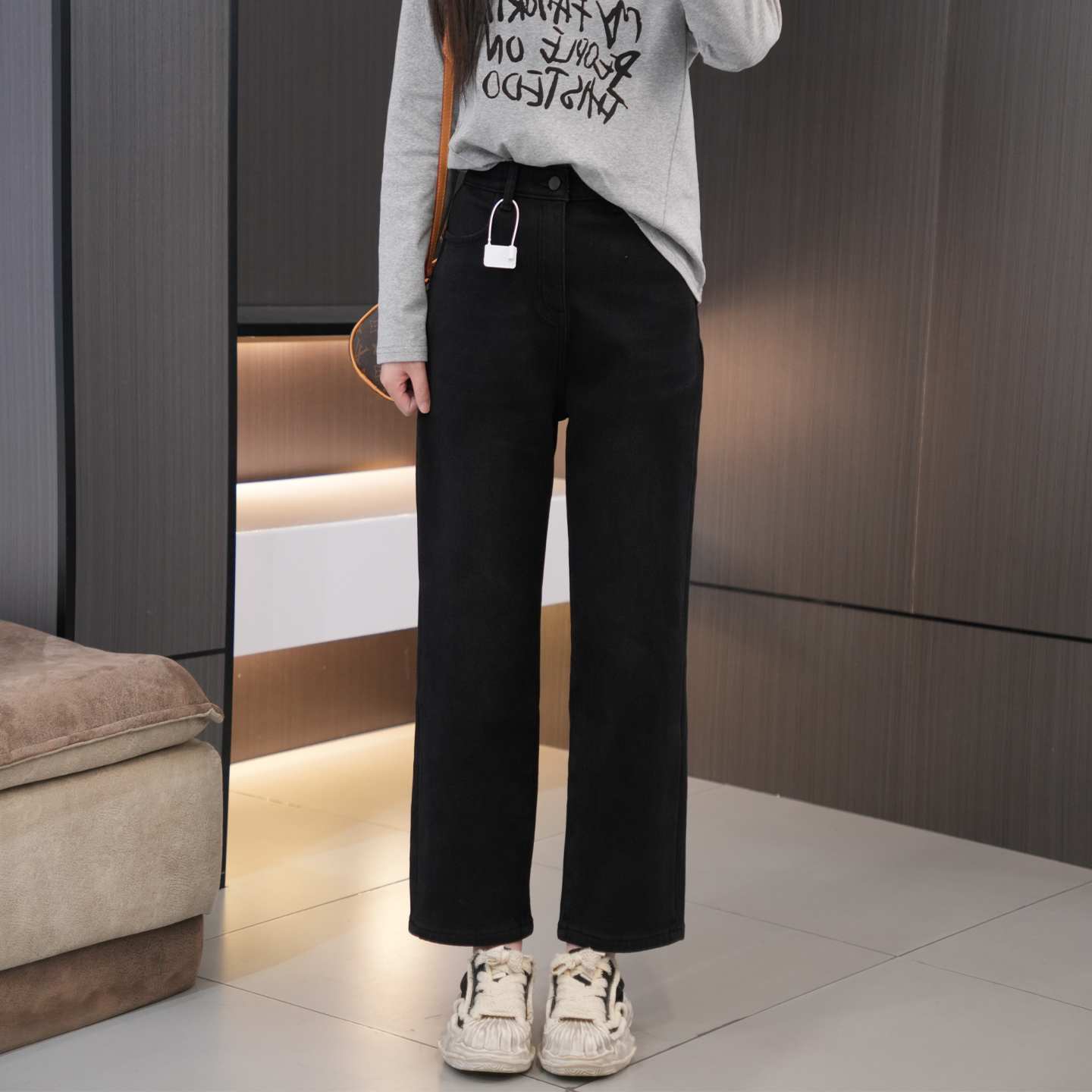 冬季必入高腰显瘦腰围印花法棍裤