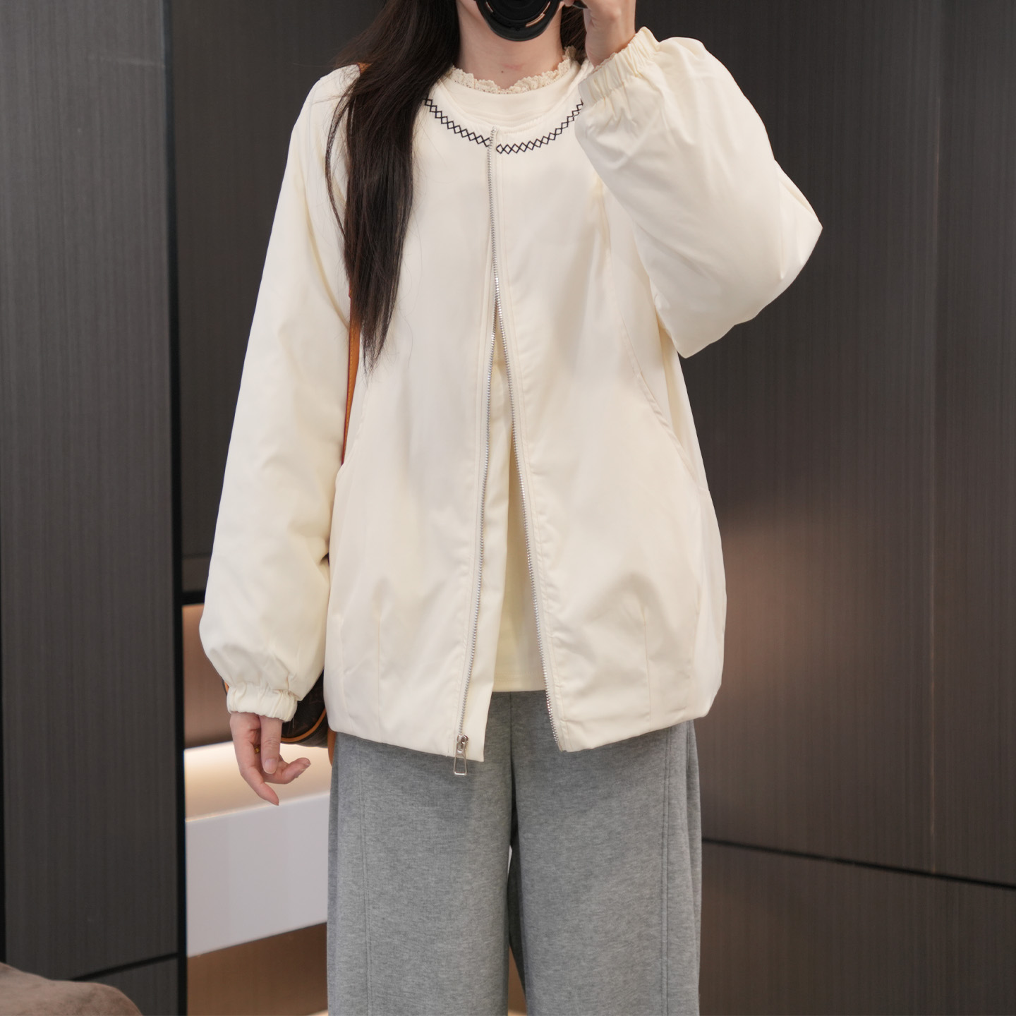 闭眼入设计感领口刺绣大码棉服