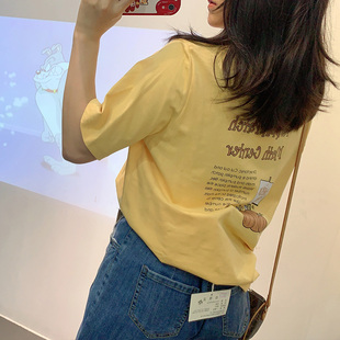 小可大码 女宽松休闲百搭薄上衣 胖mm卡通字母纯棉圆领短袖 T恤夏季