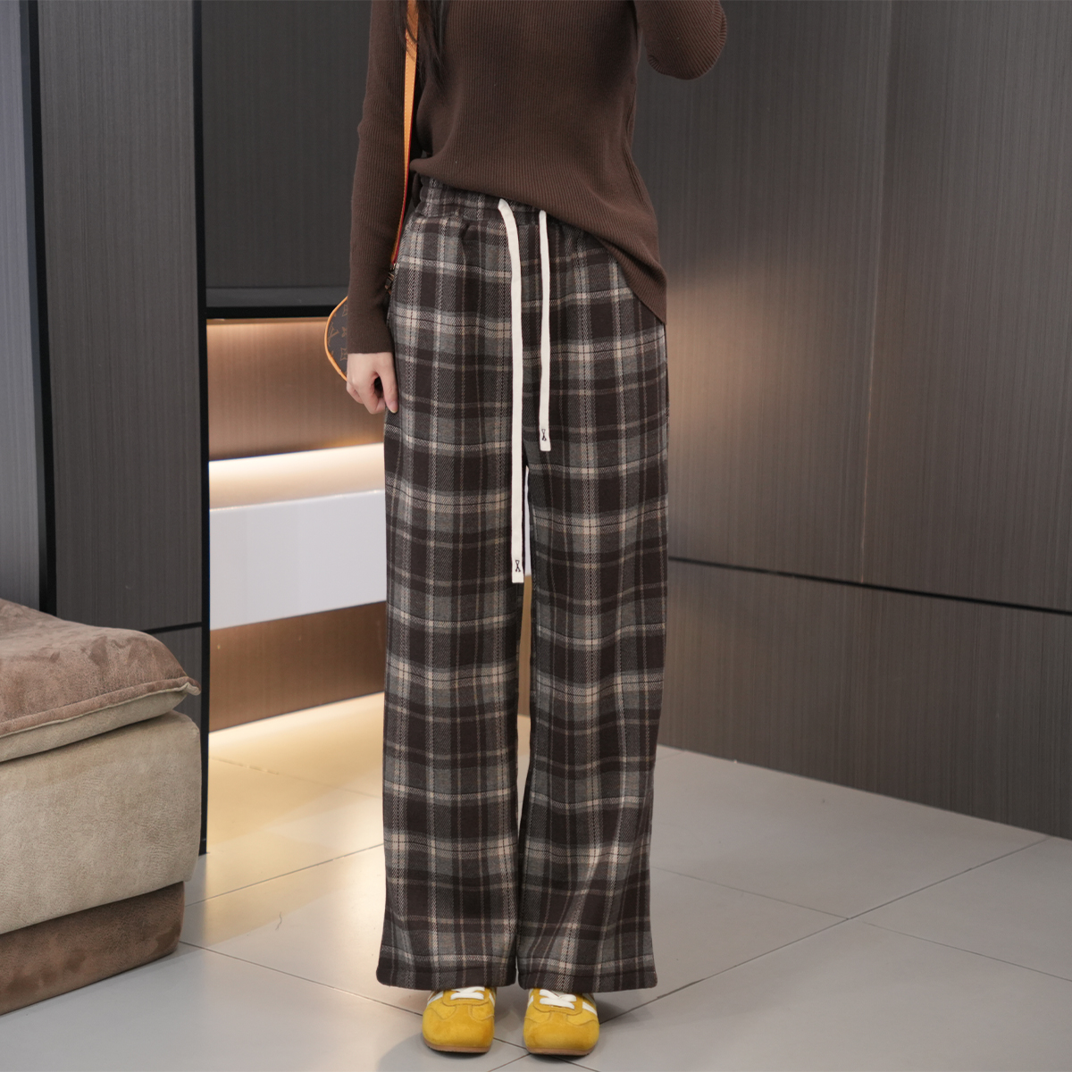 闭眼入氛围感复古格子舒适休闲裤