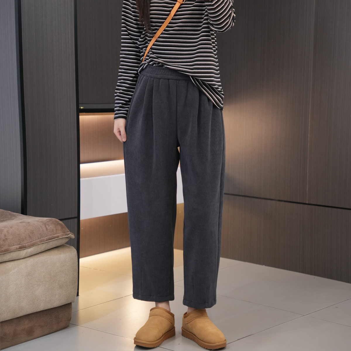 冬季必入加绒加厚大码高腰休闲裤