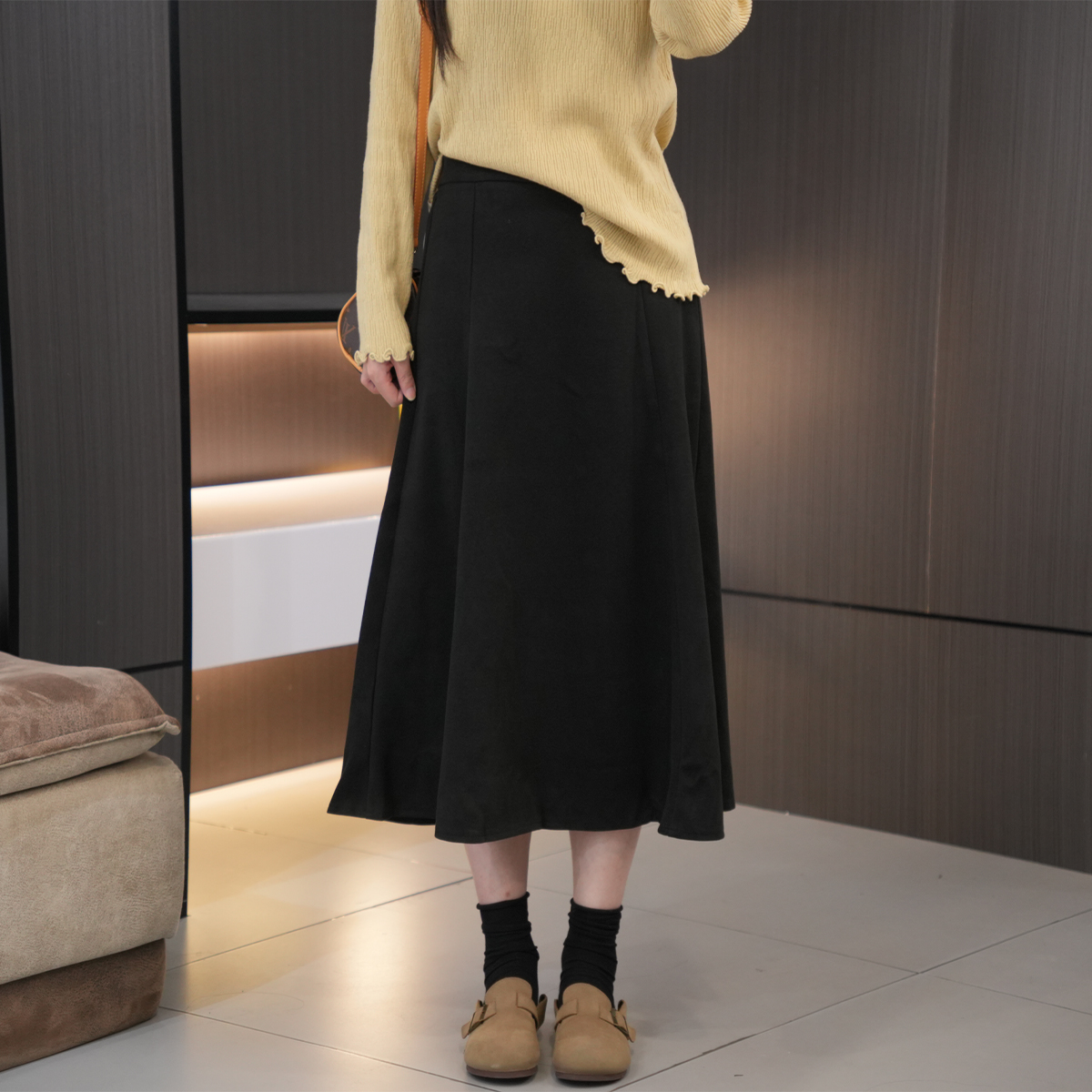 冬季必入高腰百搭显瘦毛呢半身裙