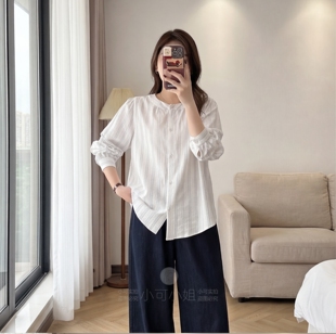 2026新款 早春韩版 大码 宽松舒适条纹衬衫 衬衣女 胖妹妹显白显瘦开衫