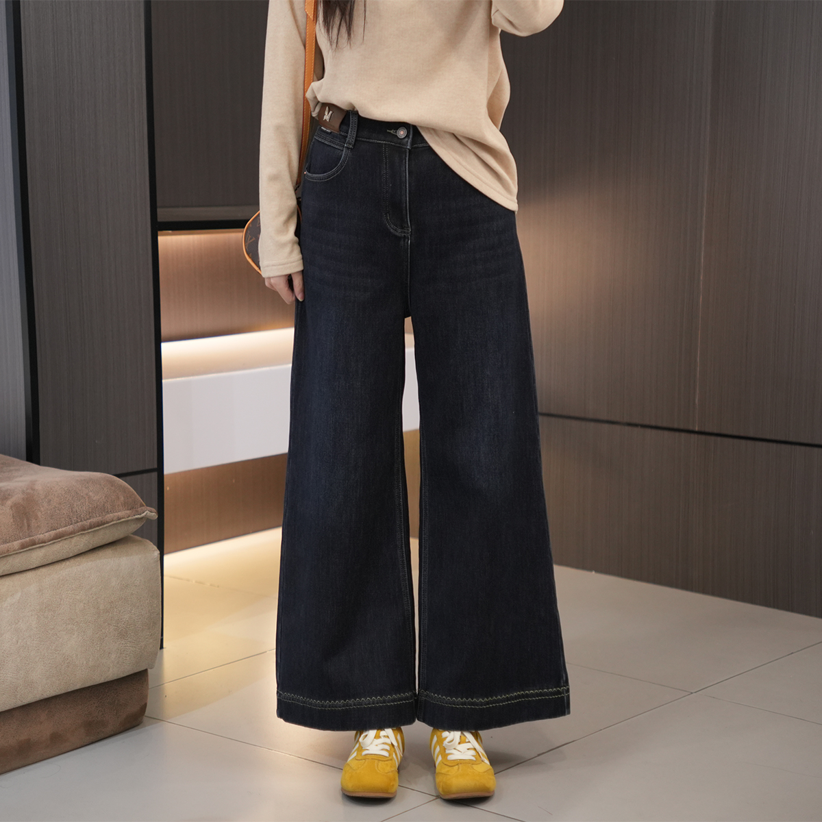 胖mm必入加绒保暖高腰显瘦阔腿裤