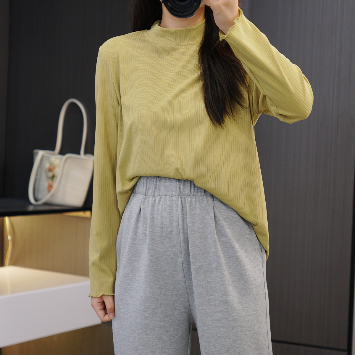 秋季半高领木耳边长袖打底衫必入