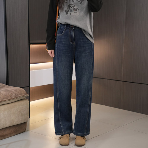 胖妹妹必入高腰显瘦加绒直筒裤