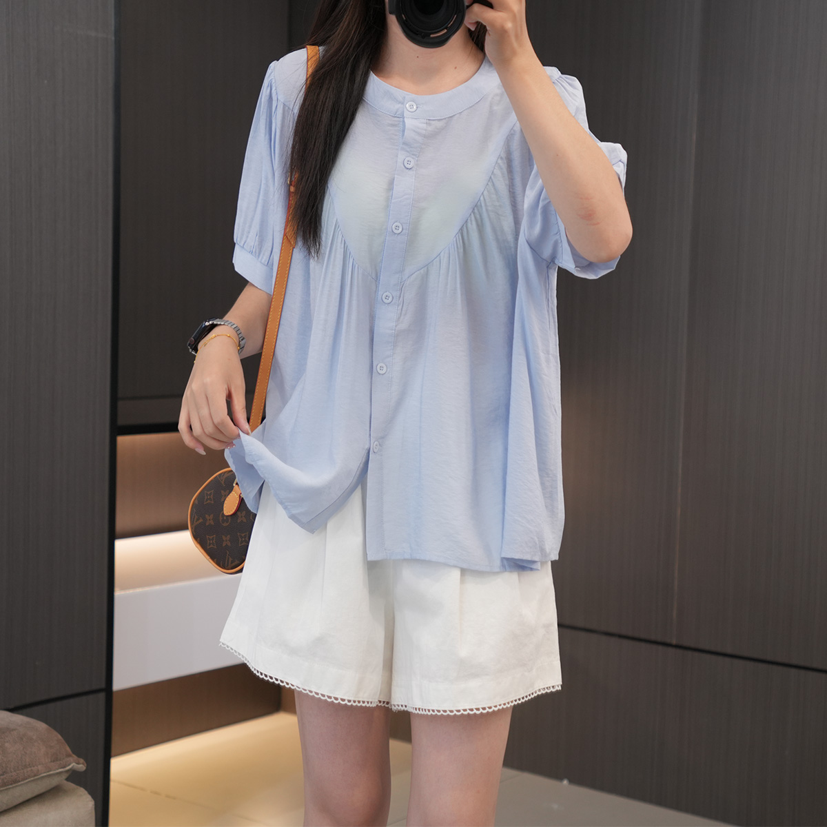 胖妹妹必入遮肉显瘦韩系衬衣短袖