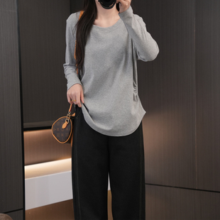 200斤胖mm简约百搭显瘦T恤 设计感褶皱收腰显瘦打底衫 早春新款 大码