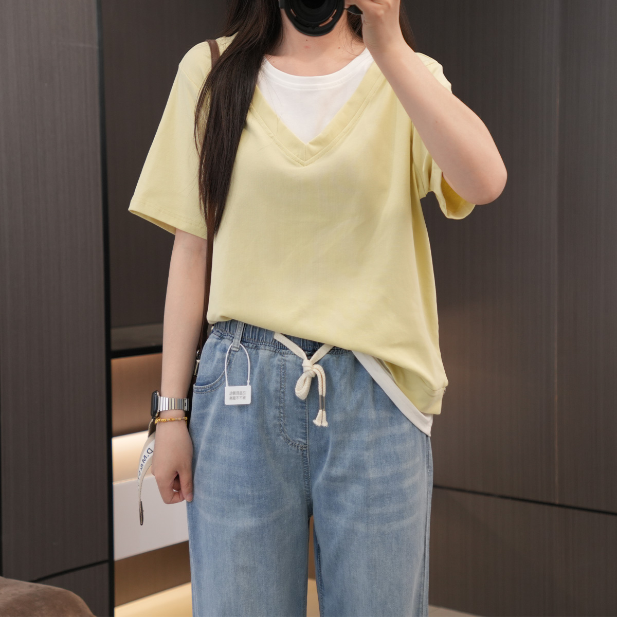 必入设计感撞色假两件显瘦短袖