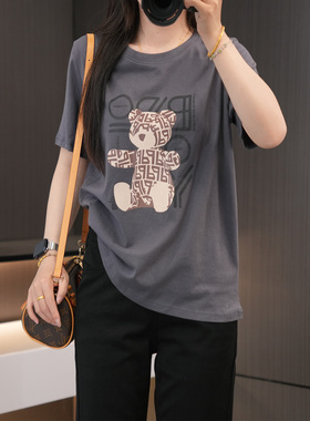 夏季时尚卡通小熊印花大码短袖115-200斤胖mm显白显瘦百搭纯棉T恤