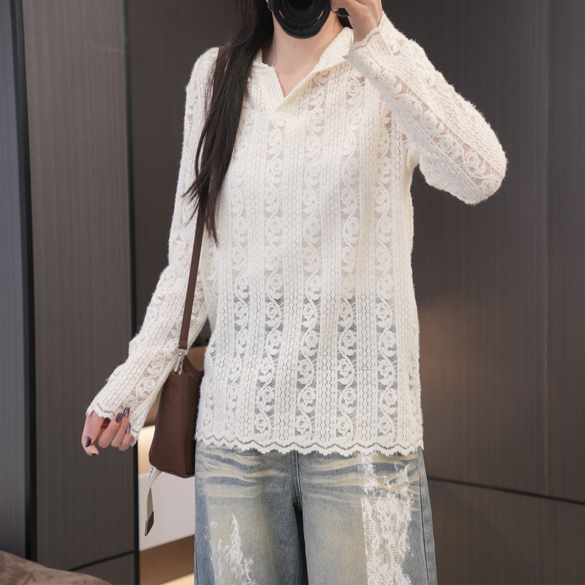 胖mm必入精致蕾丝连帽气质打底衫