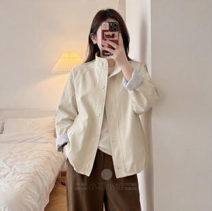 新款 200斤胖妹妹通勤翻袖 大码 简约立领夹克 条纹拼接外套 韩版 春季