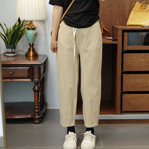 高弹力大码秋松紧腰水洗棉哈伦裤