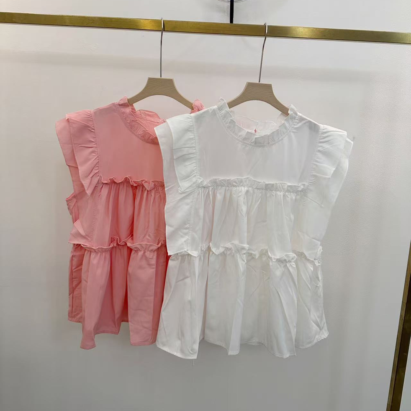 法式荷叶边飞飞袖立领衬衫女夏季