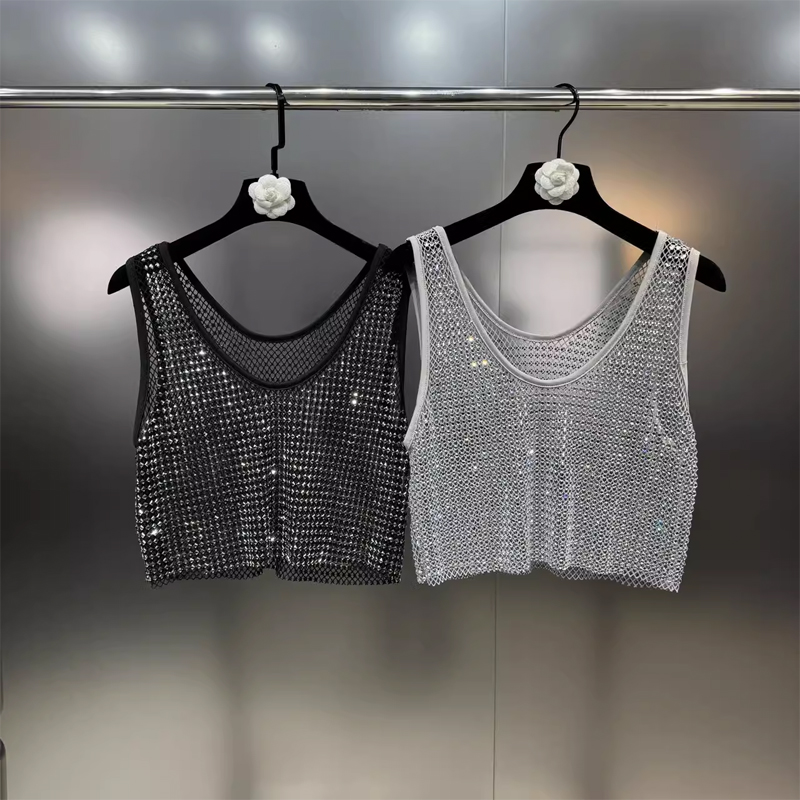 烫钻亮闪闪镂空欧美博主背心