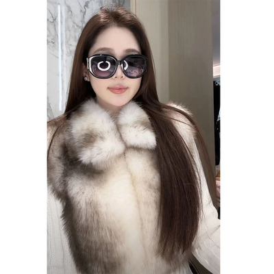 复古皮草毛领长袖针织开衫女秋冬
