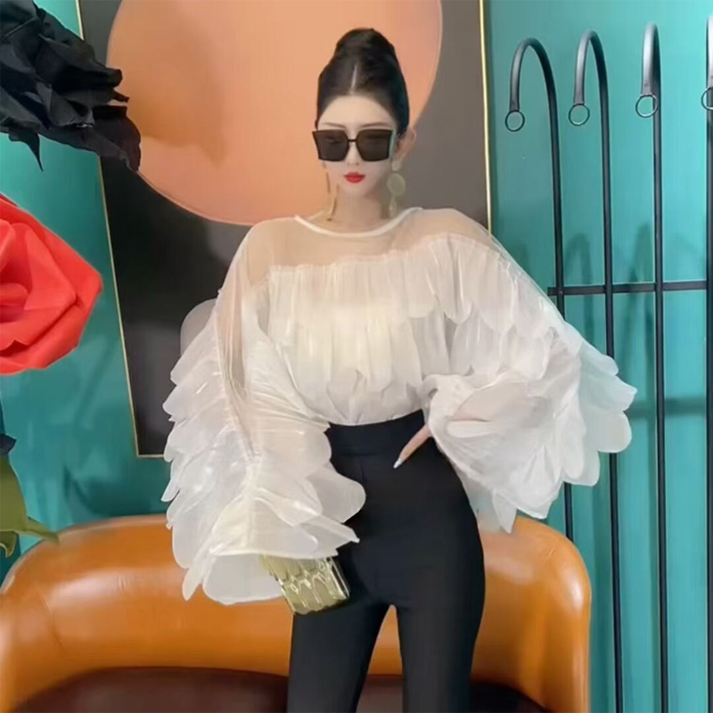 宽松圆领上衣名媛轻奢透视衬衫女