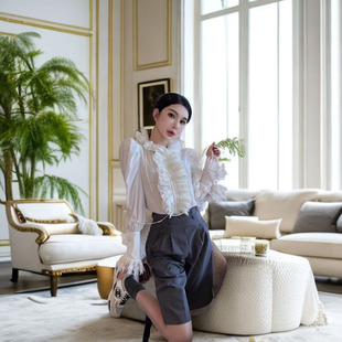 显瘦女 2025春新款 法式 简约风复古宫廷风减龄花边镂空衬衫