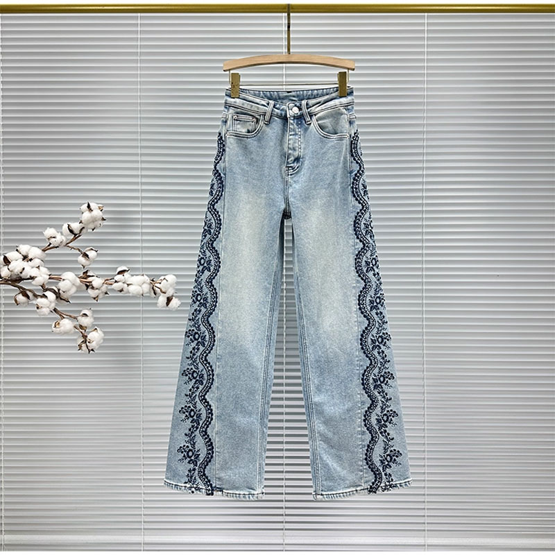 高腰宽松显瘦百搭烫钻阔腿长裤