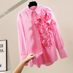 精致小众设计感花朵衬衫女2026春夏新款宽松别致长袖超好看衬衣潮
