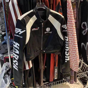 酷飒小立领棒球服 机车PU皮衣外套女春季 美式 复古撞色字母印花短款