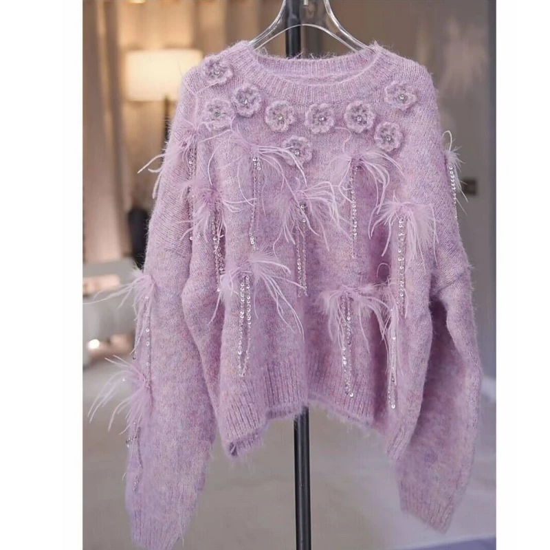 2026春季新款法式气质钩花流苏钉珠针织衫春季新款镂空显白毛衣,女装/女士精品,毛针织衫,淘宝优惠券,粉丝福利购,淘宝优惠卷