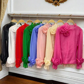 女春春立体花朵气质宽松休闲显瘦上衣 2026新款 欧货荷叶边长袖 衬衫