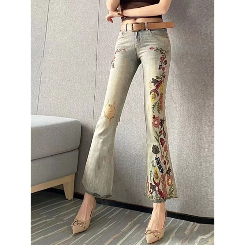 立体花朵常规牛仔布哈伦裤九分裤