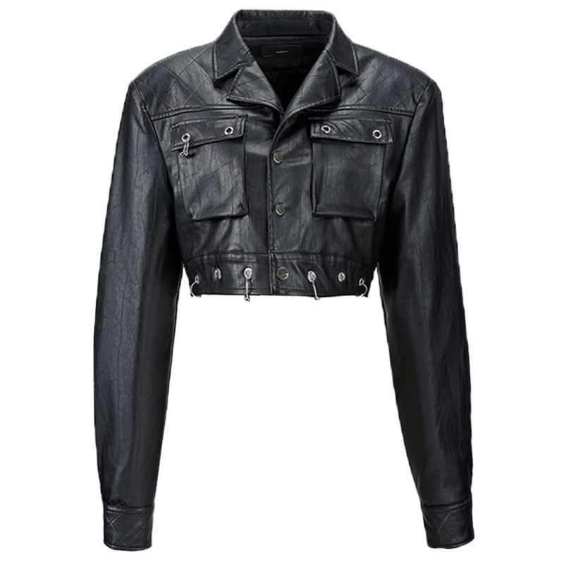 2025秋季新款酷帅夹棉PU皮机车短款外套机能风修身皮衣夹克女上衣