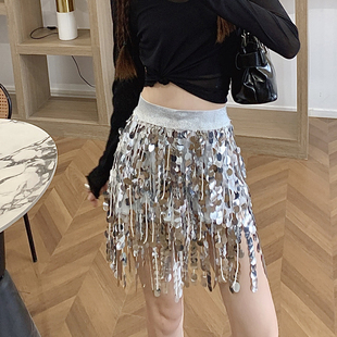 高腰显瘦小个子短裙 韩版 设计感小众亮片流苏半身裙女2026春季 新款