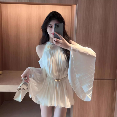 女中长款喇叭袖衬衫上衣超仙气质