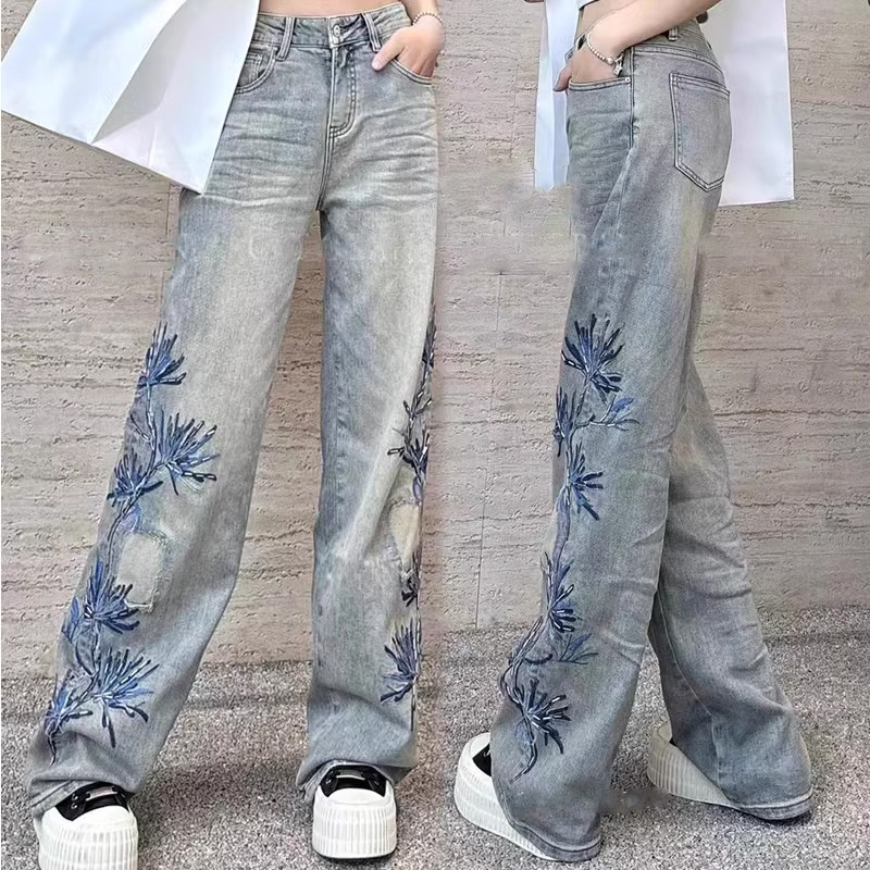 阔腿裤长裤常规牛仔布2024年春季