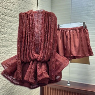 越南小众微透上衣套头衫深V荷叶边短裙辣妹纯欲慵懒蕾丝连衣裙潮