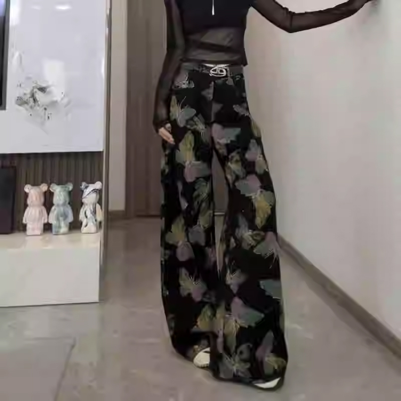 美式蝴蝶印花牛仔裤女夏季2025