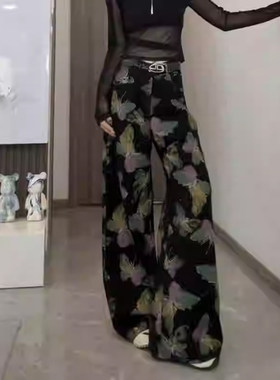 美式蝴蝶印花牛仔裤女夏季2025