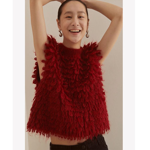 显瘦毛衣羽毛针织马甲无袖背心女