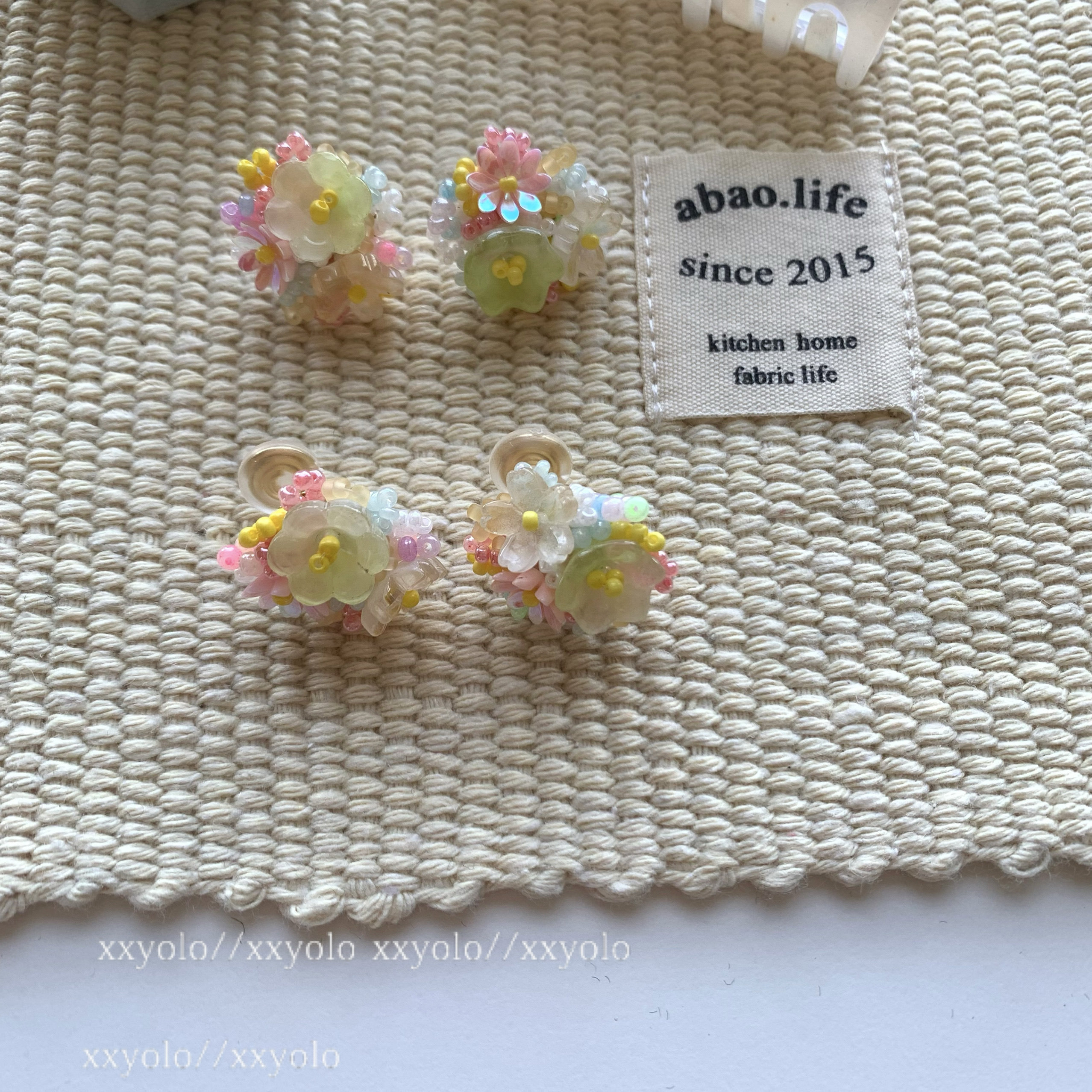 xxyolo/绣球花开 五彩花束花朵小众温柔甜美度假耳环耳夹