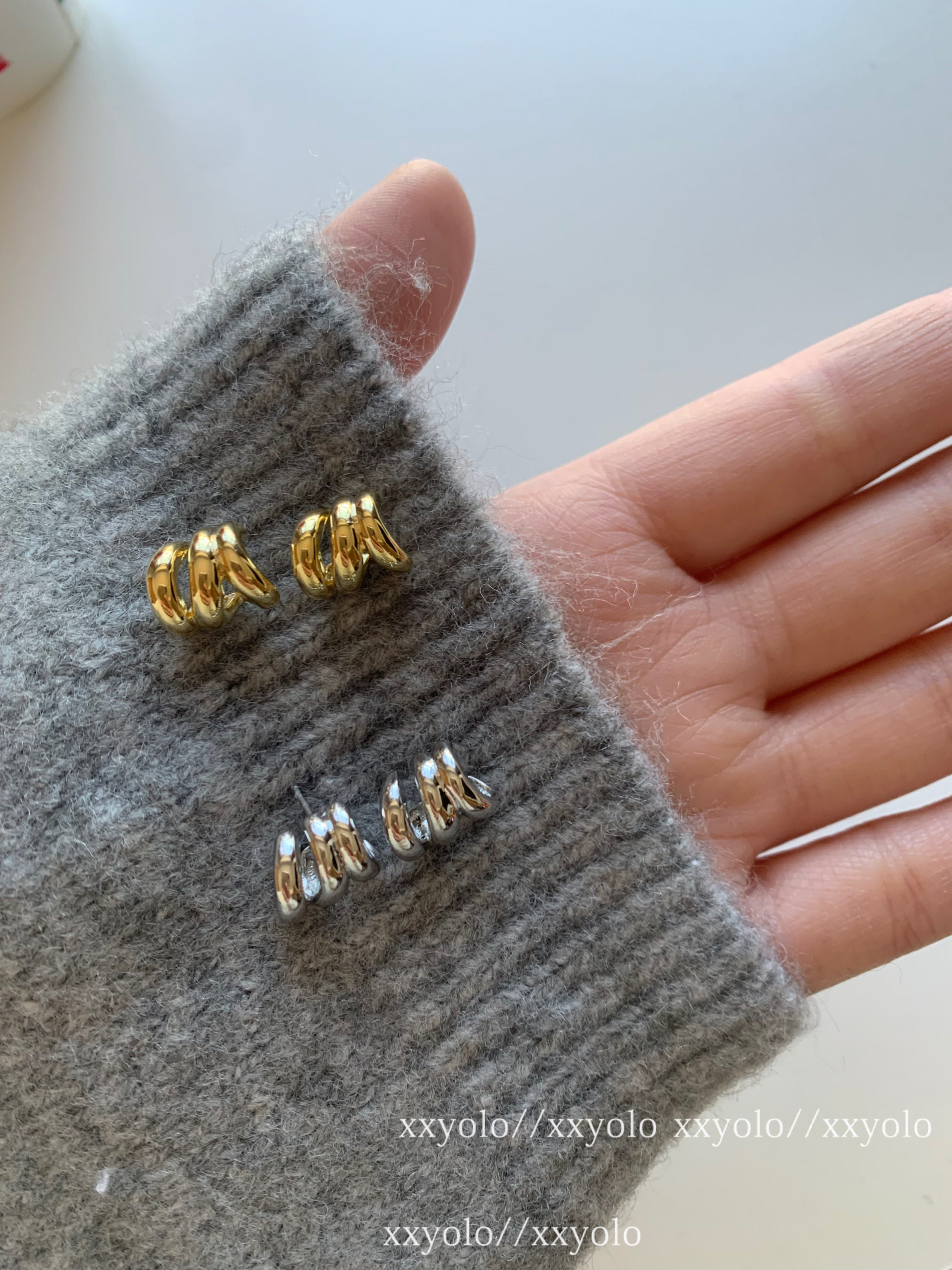 xxyolo女金属三爪弧面耳环