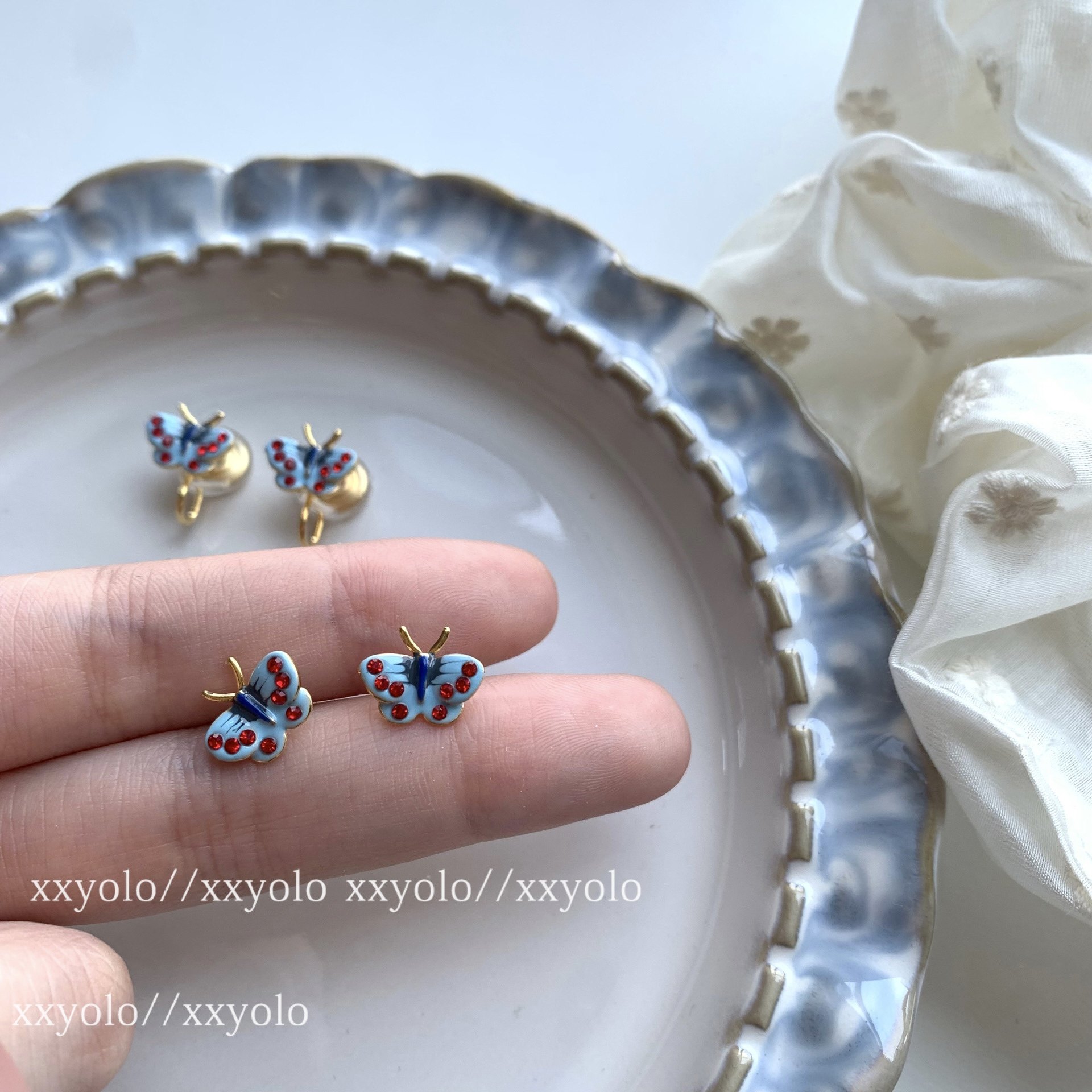 xxyolo韩风女迷你彩绘蝴蝶耳环