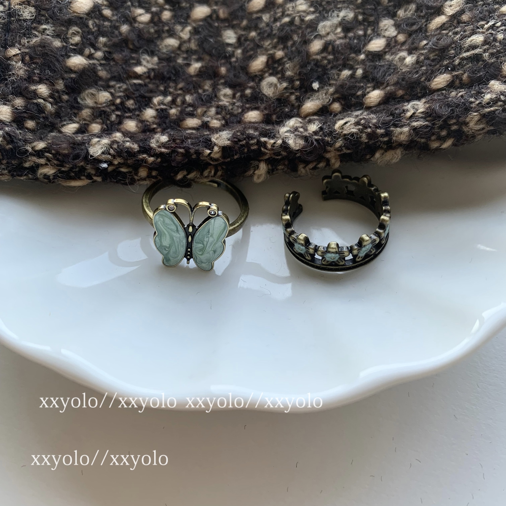 xxyolo女复古蝴蝶滴釉戒指