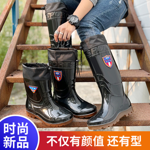 雨季高筒男雨鞋束口拉绳雨靴长筒水靴中短筒骑手防水鞋防滑胶鞋子