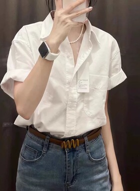 绿色棉麻正肩短袖衬衫女夏季薄款高级感超好看亚麻衬衣polo领上衣
